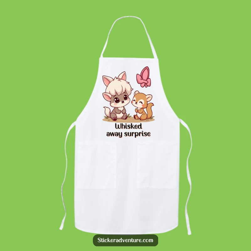 Funny Surprise Encounter Apron: Playful Character Meets Shy Creature, Kitchen Funny Gift