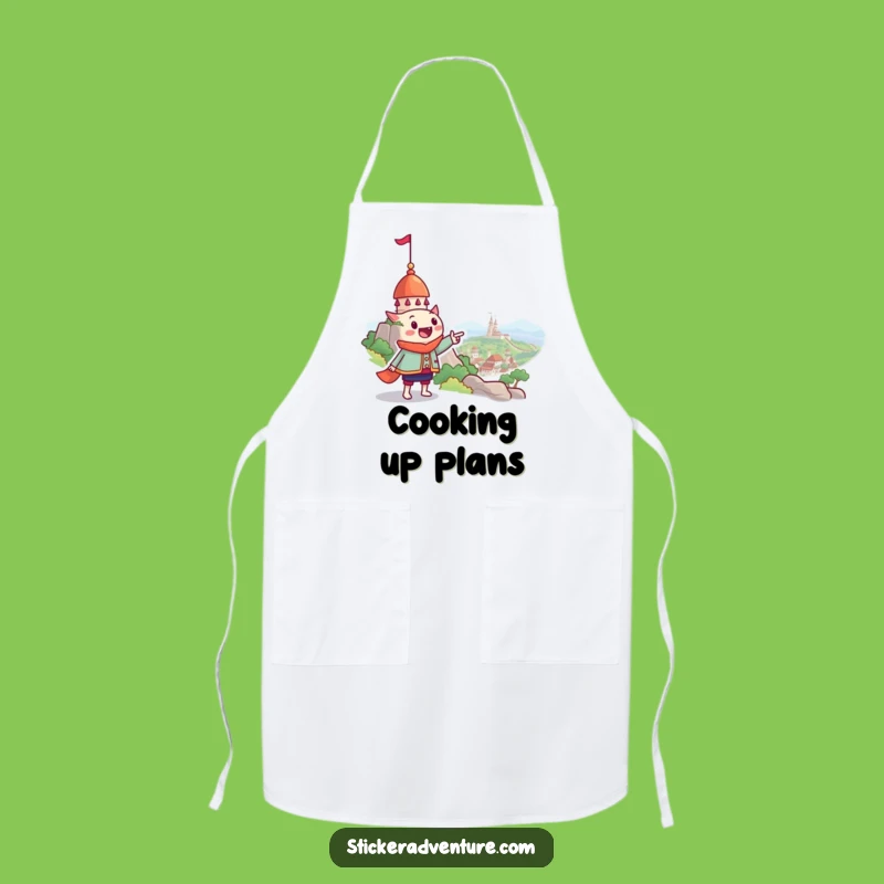 Funny Whimsical Landmark Pointing Apron - Cook Up Adventures