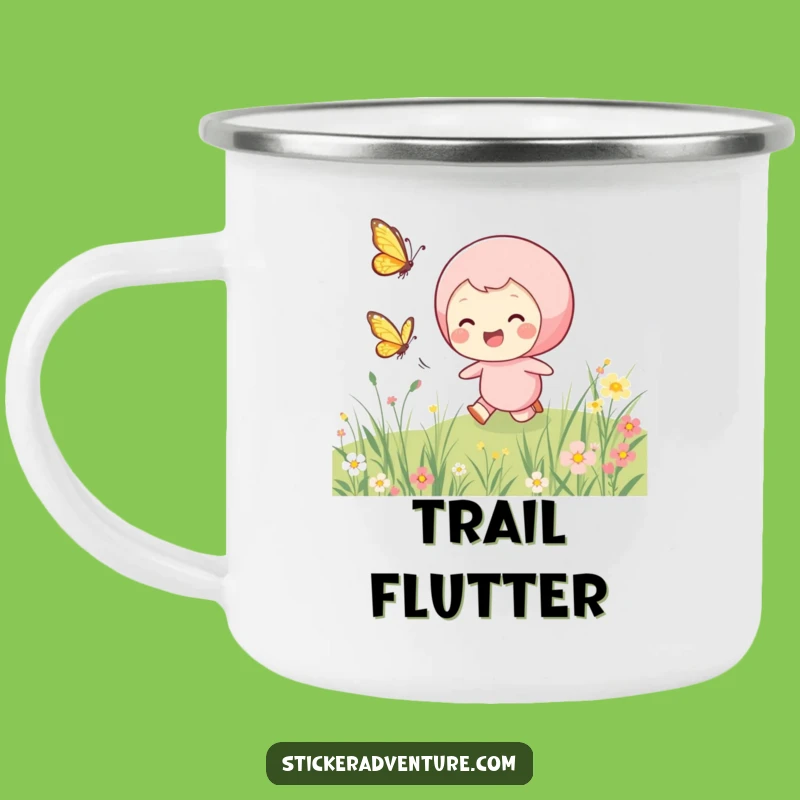 Funny Chasing Butterfly Camping Mug: Enjoy Nature's Joyful Pursuit