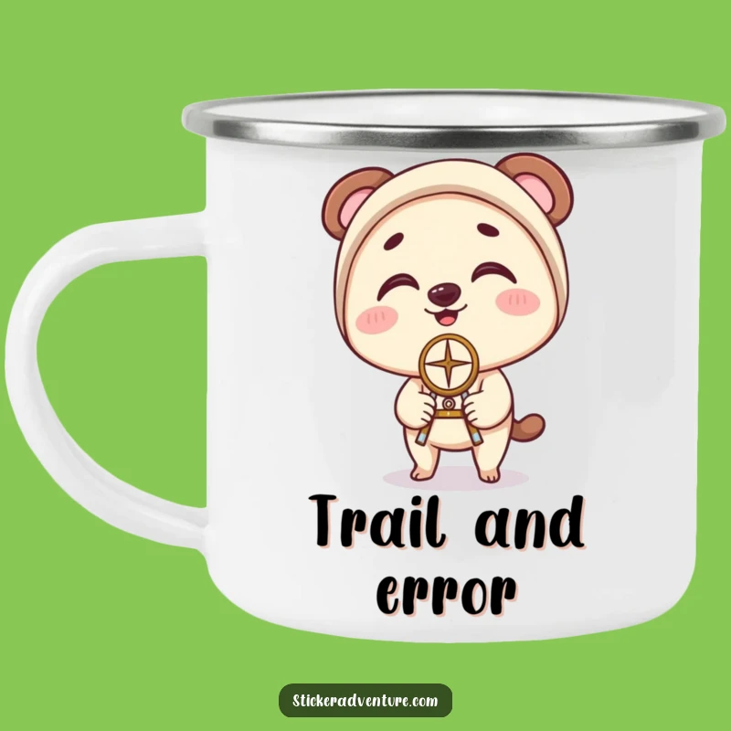 Funny Compass Camp Mug: Clumsy Character's Balancing Act - Rustic Humorous Gift