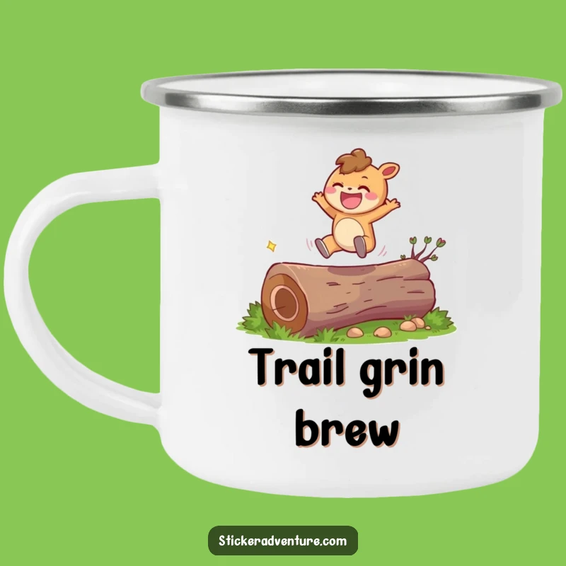 Funny Joyful Leaping Character Camping Mug - Rugged & Cheerful Outdoor Companion