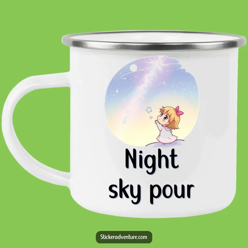 Funny Stargazer Camping Mug: Joyful Character Admires Stars, Outdoor Funny Gift