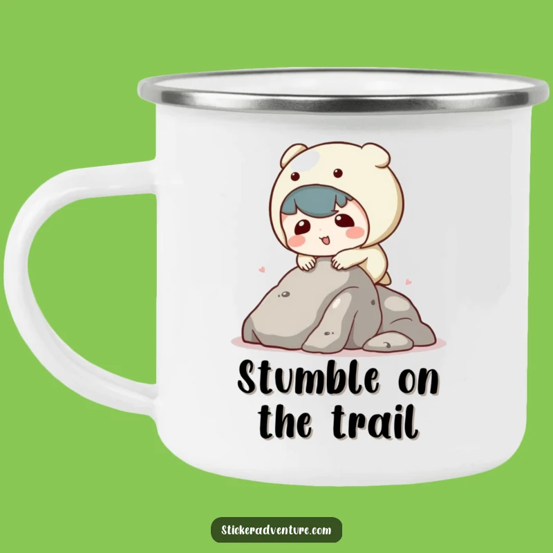 Funny Tripping Kawaii Character Camping Mug - Rugged & Hilarious Outdoor Companion