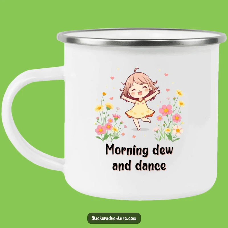Funny Wildflower Dancer Camping Mug: Cheerful Character's Outdoor Joy, Rugged Funny Gift