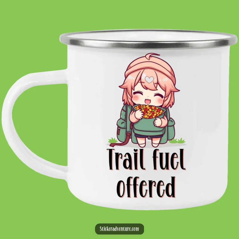 Funny Trail Mix Camper Mug, Backpack Character Enamel Cup, Outdoor Gift