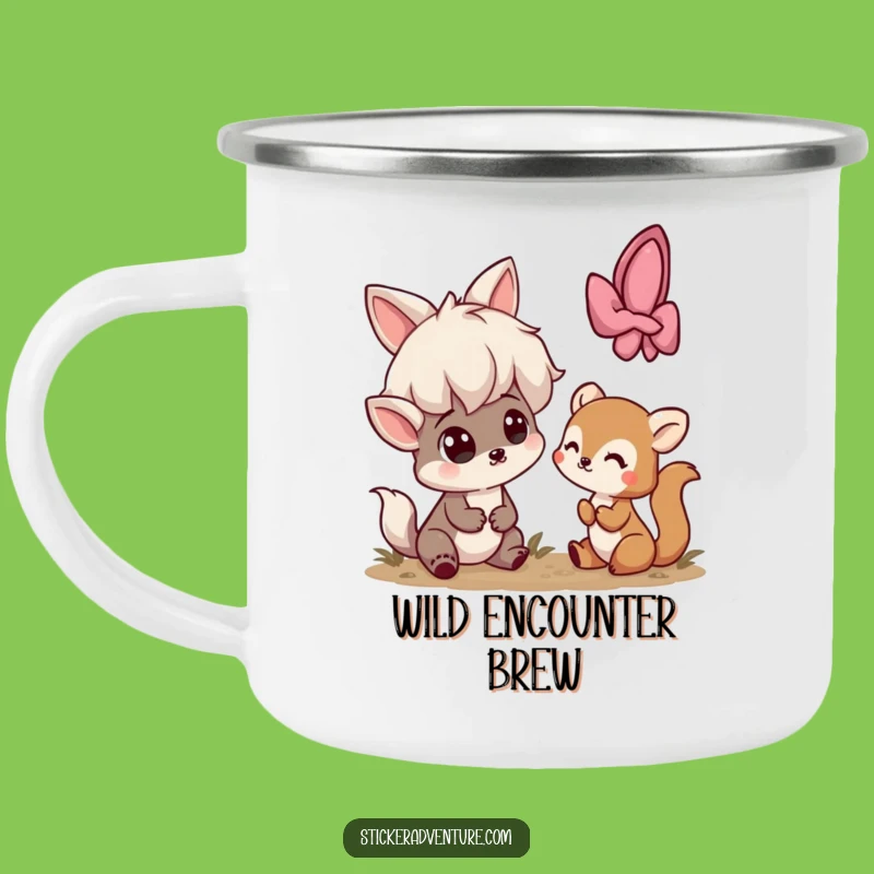 Funny Surprise Encounter Camping Mug: Playful Character Meets Shy Creature, Outdoor Funny Gift