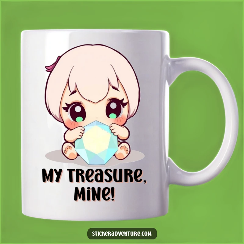 Funny Gem Discovery Mug: Wide-Eyed Character Finds Sparkle, Perfect Funny Gift