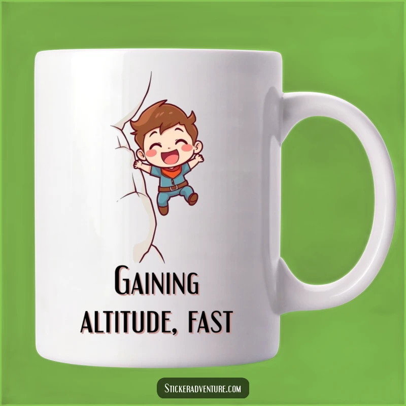 Funny Cliff Climber Mug: Determined Character's Ascent, Perfect Achievement Funny Gift!
