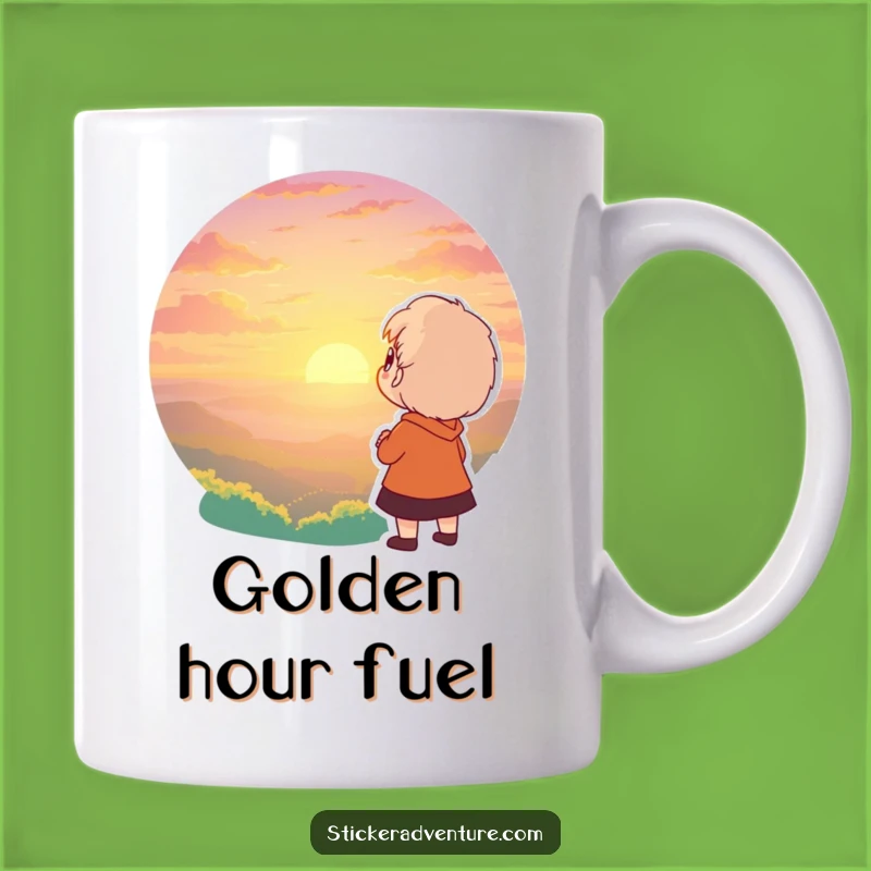 Funny Sunset Awe Mug: Character Wonder Moment Reflection Gift