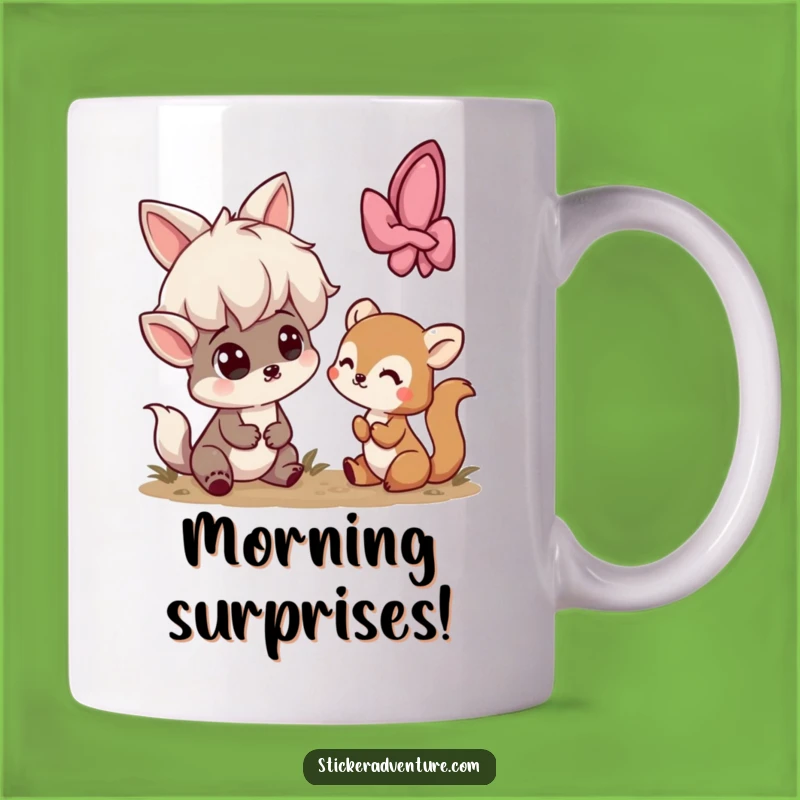 Funny Surprise Encounter Mug: Playful Character Meets Shy Creature, Perfect Funny Gift