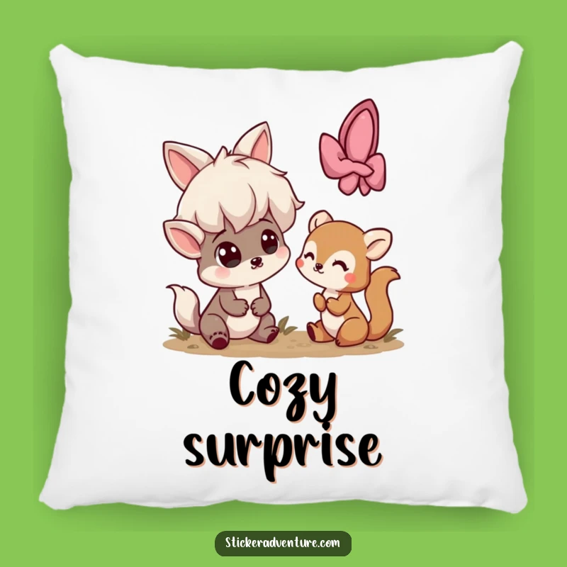 Funny Surprise Encounter Pillow: Playful Character Meets Shy Creature, Cozy Funny Gift