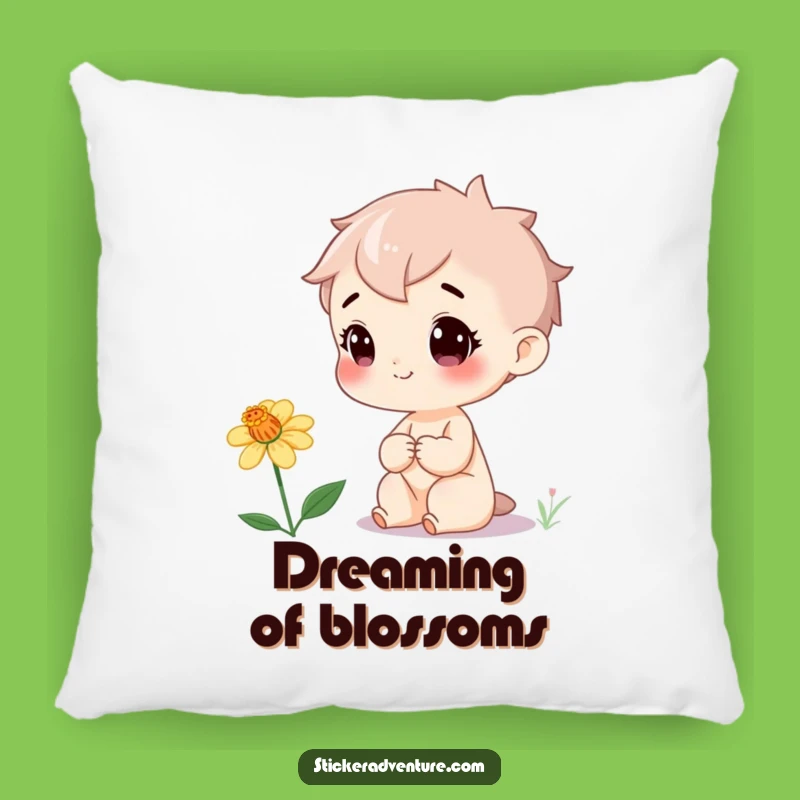 Funny Wildflower Accent Pillow: Cheerful Character's Nature Joy - Cozy Humorous Home Decor Gift