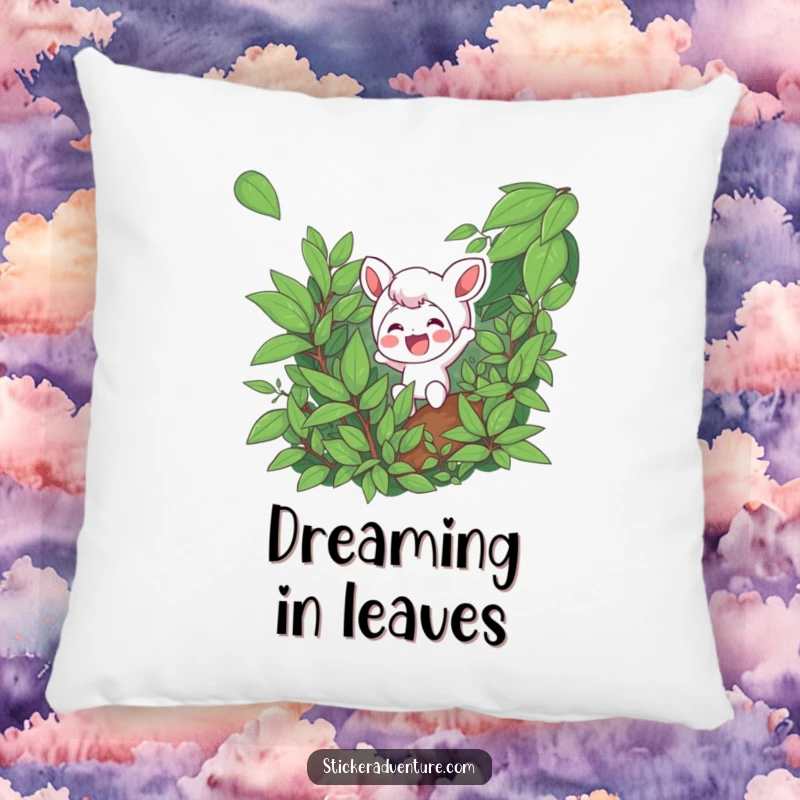 Funny pillow with a character excitedly navigating dense foliage with a smile, offering comfort and a sense of adventure.