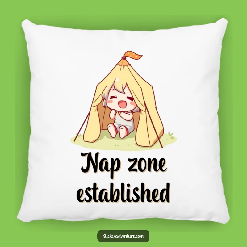 Funny Happy Camper Pillow: Cozy Up with a Determined Tent Setter