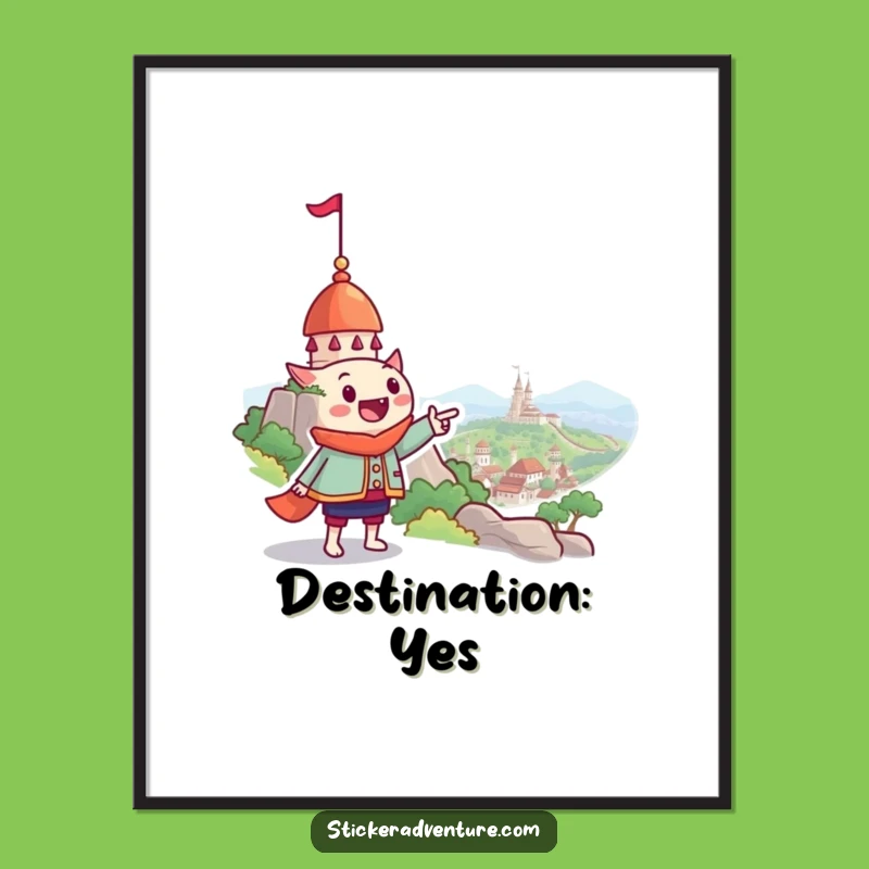 Funny Whimsical Landmark Pointing Digital Art - Printable Joy