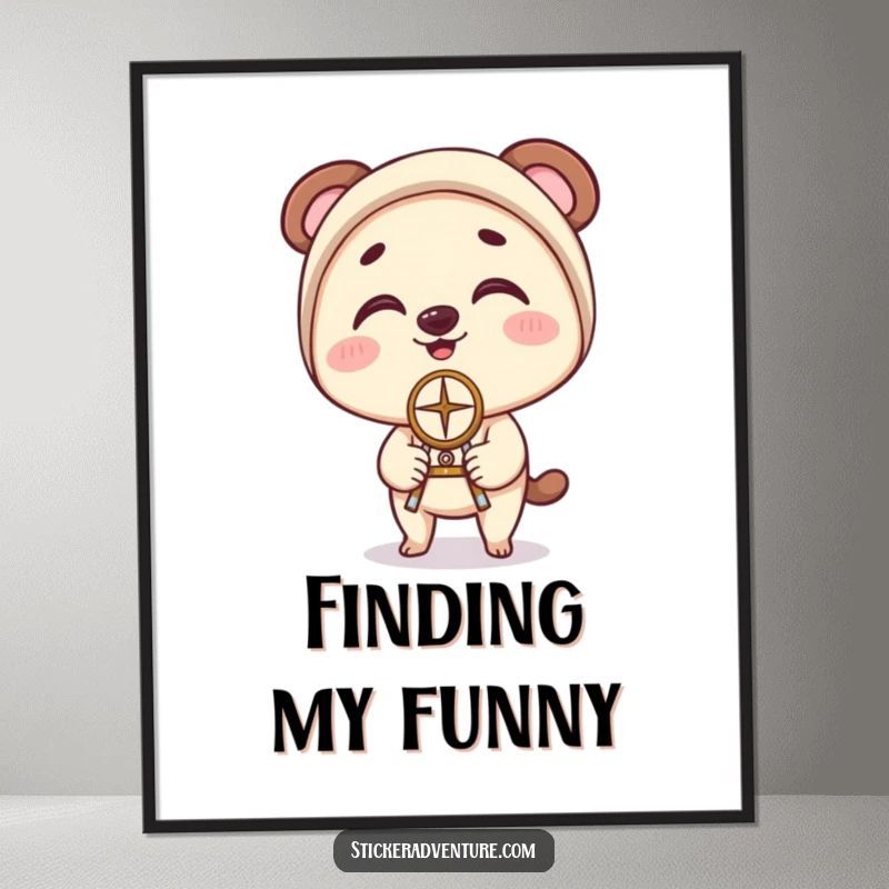 Funny Digital Art: Character balancing a compass on their nose with clumsy delight, showcasing humorous navigation skills.