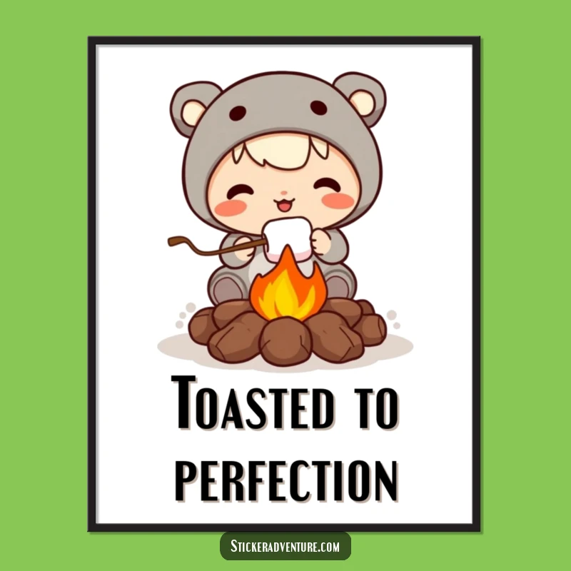 Funny Roasting Marshmallow Digital Print: Cozy Campfire Humor for Your Space.