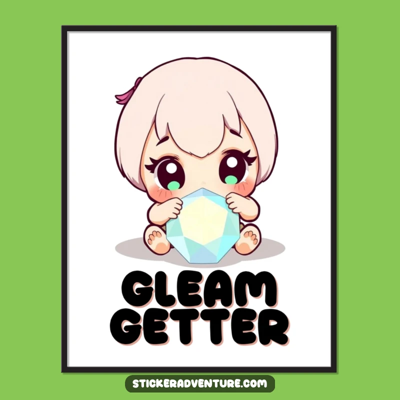 Funny Gem Discovery Digital Art: Wide-Eyed Character Sparkle, Instant Funny Gift