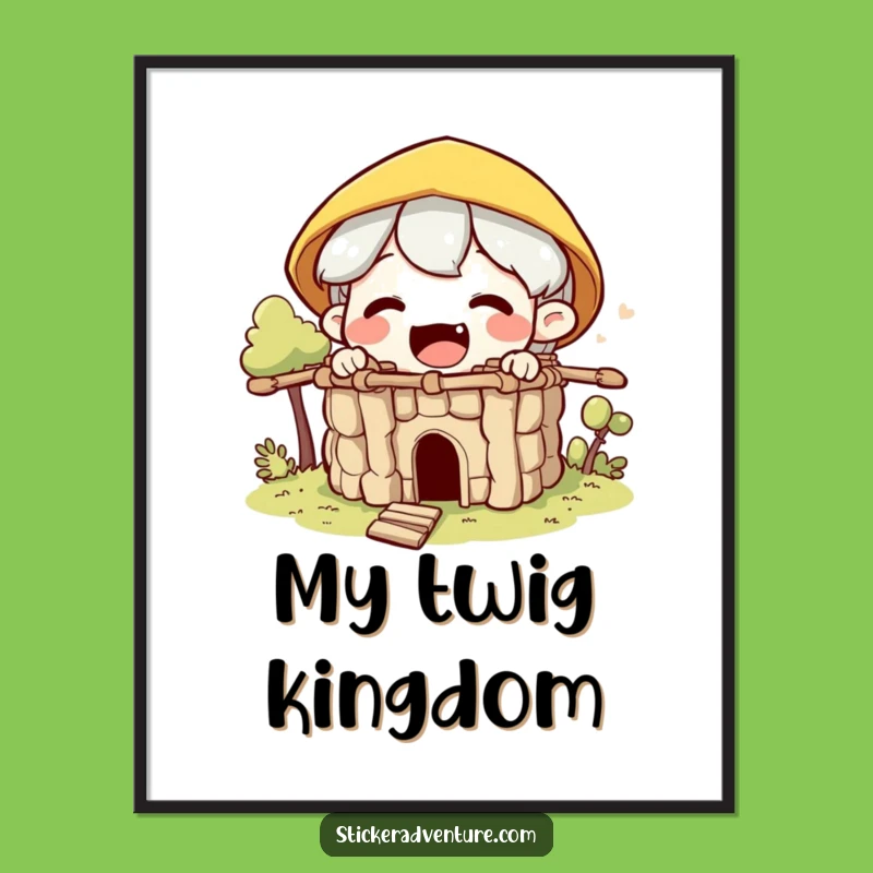 Funny Builder Character Digital Art Print: Excited Fort Building Art