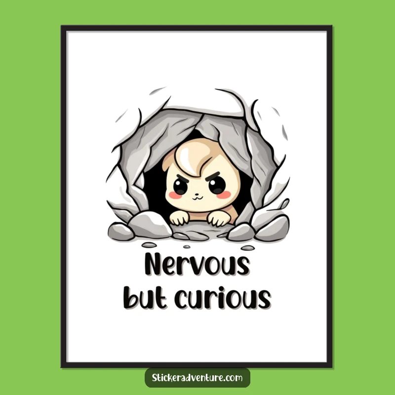 Funny Cave Explorer Digital Art Print: Nervous Grin Art for Your Wall