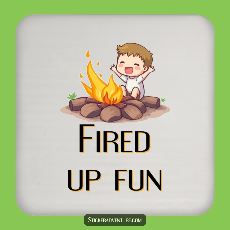 Funny Campfire Fire Starter Coaster: Enthusiastic Subject Ignites Fun, Protective Funny Gift