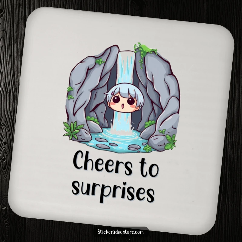 Funny Waterfall Surprise Coasters: A set of coasters featuring a character looking surprised and delighted by a hidden waterfall.