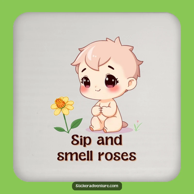 Funny Wildflower Coaster Set: Cheerful Character's Nature Delight - Humorous Table Protection Gift