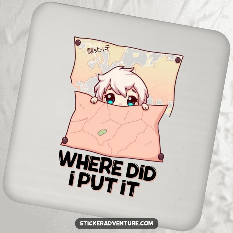 Funny Map Coaster, showcasing a character hiding and peeking with wide eyes, adding intrigue and surface protection.