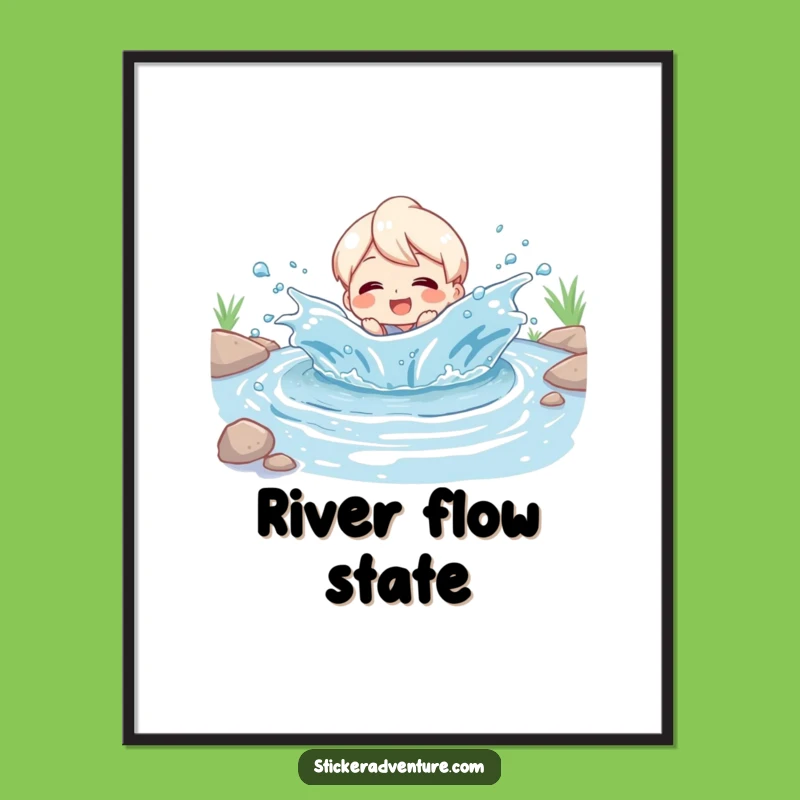 Funny River Splash Poster: Character's Joyful Moment, Vibrant Funny Art