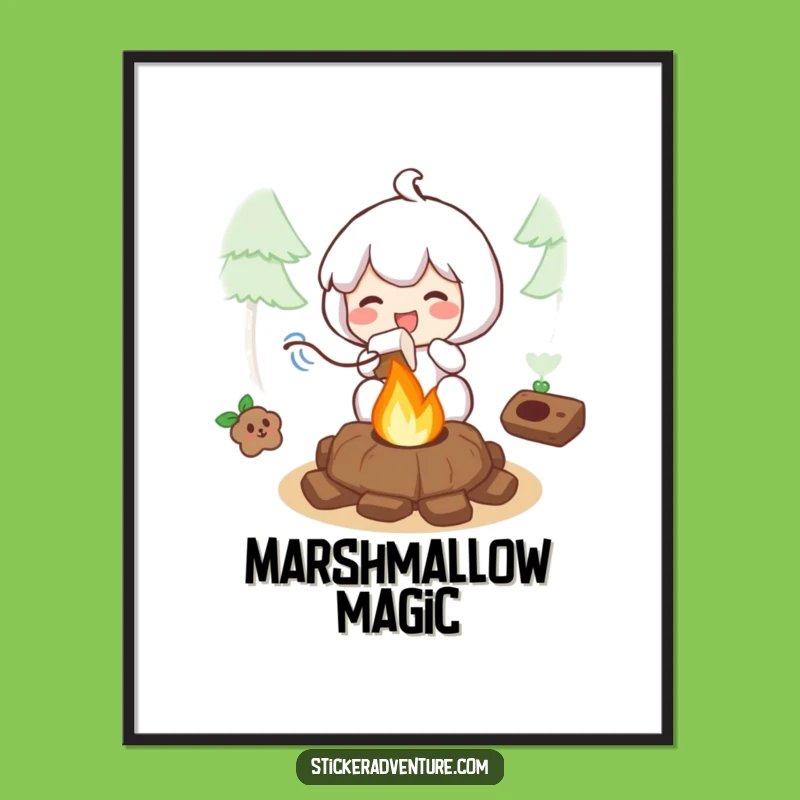 Funny Roasting Marshmallow Poster: Joyful Campfire Art, a Charming Funny Gift