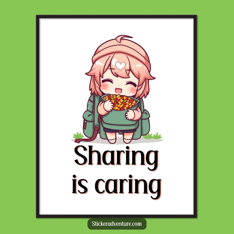 Funny Trail Mix Sharing Poster, Backpack Character Art, Humorous Wall Decor Gift