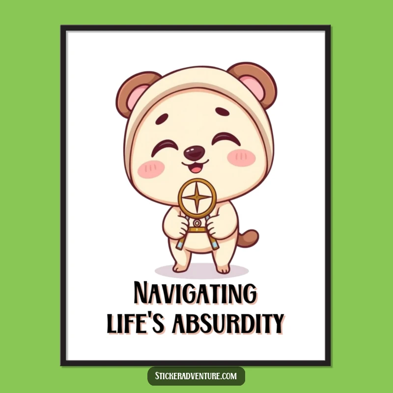 Funny Compass Poster: Clumsy Character's Balancing Act - Humorous Wall Art Gift