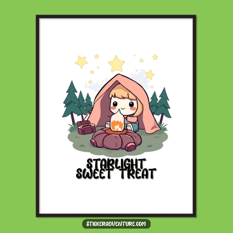 Funny Camping Marshmallow Poster: Starry Serenity, Humorous Artwork