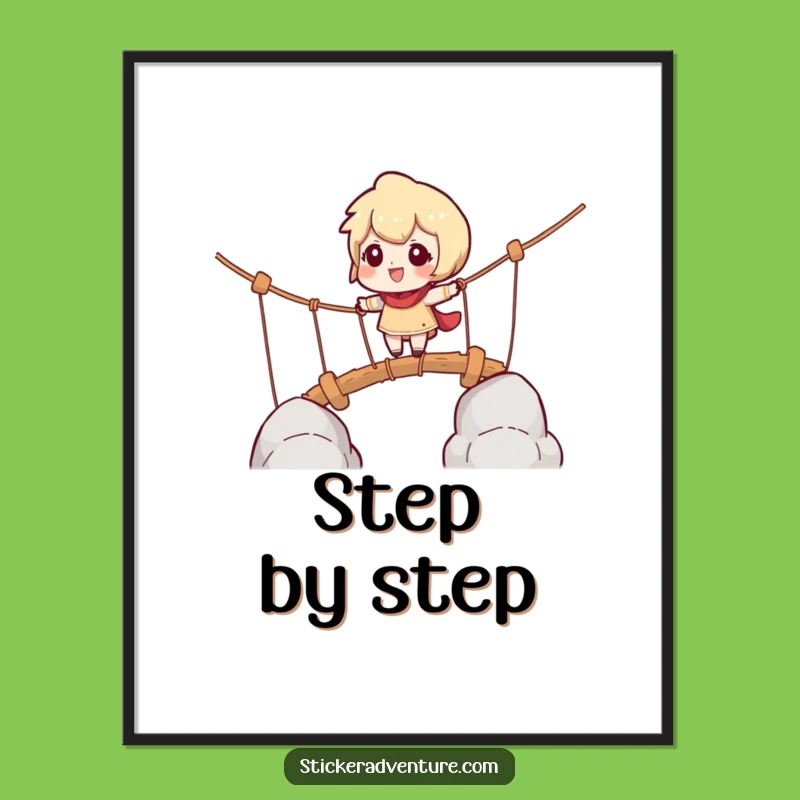 Funny Rope Bridge Poster, Adventurous Character Art, Humorous Wall Decor Gift