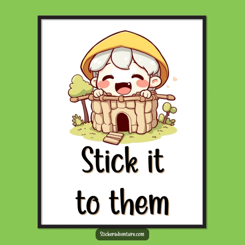 Funny Builder Character Poster: Excited Fort Building Humorous Wall Art