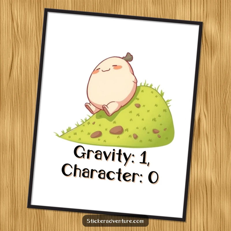 Funny Free Printable Wall Art: A plump character tumbles ecstatically down a grassy hill, bringing a sense of carefree joy.