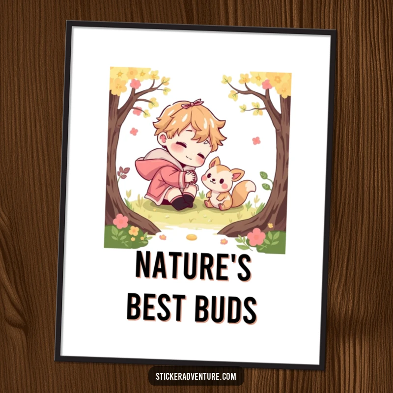 Funny Free Printable Wall Art: Character and a curious woodland creature in a playful interaction, adding humor to any room.