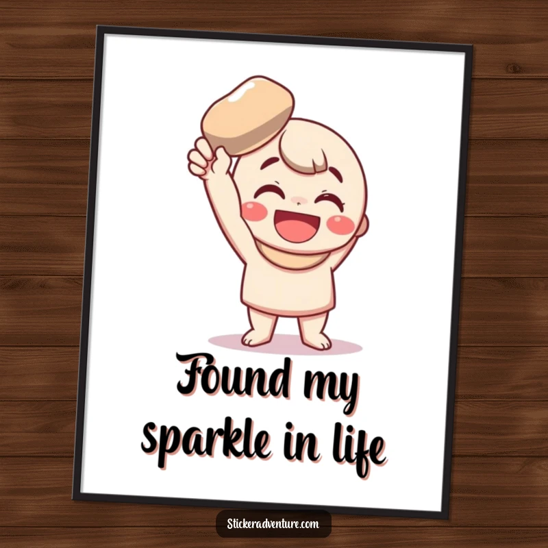 Funny Free Printable Wall Art: Character beaming with pride, holding a discovered shiny pebble, a small but mighty treasure.