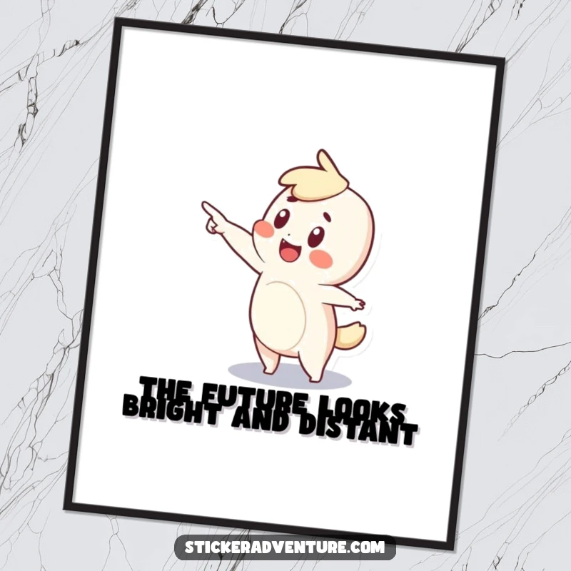 Funny Free Printable Wall Art: A tiny character with an expression of pure awe points enthusiastically into the distance.