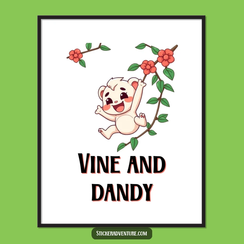 Free Printable Wall Art: Joyful Vine Swinging Character Funny Downloadable Decor Gift