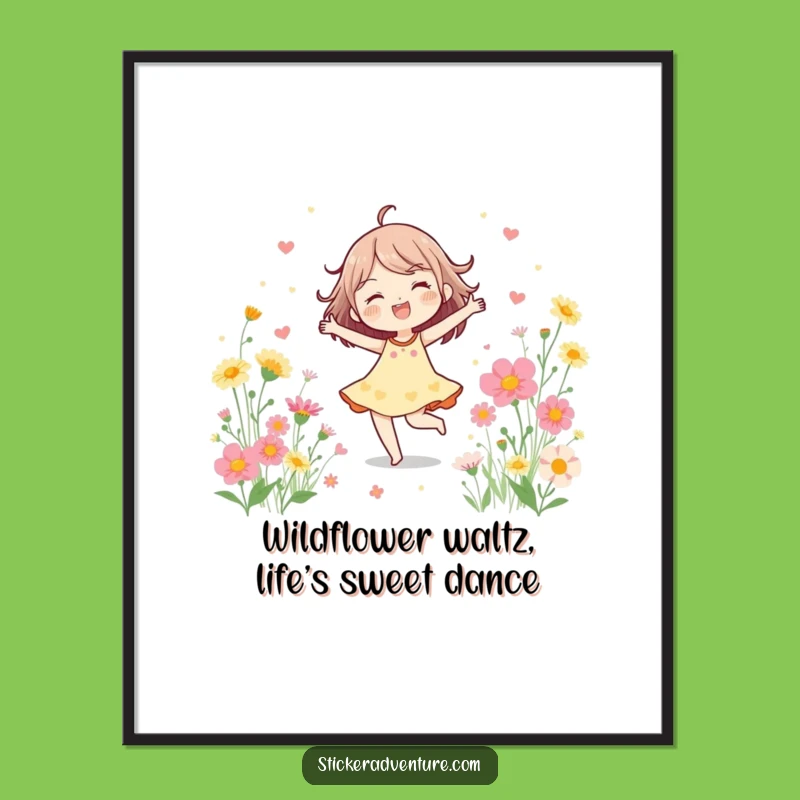 Free Printable Wall Art: Cheerful Dancer Wildflower Scene, Funny Downloadable Decor