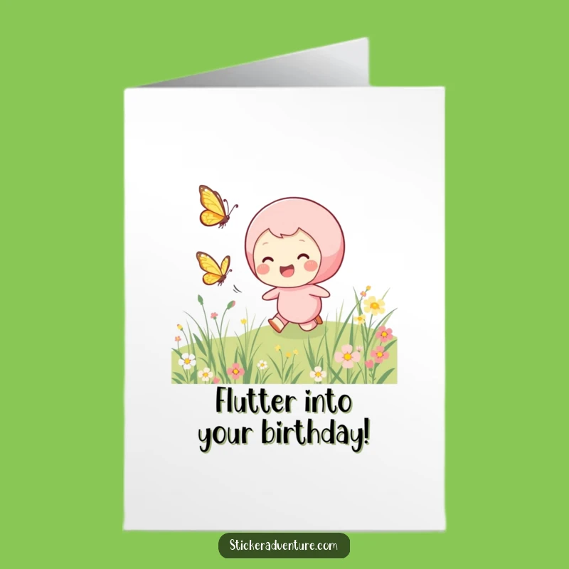 Free Printable Butterfly Chase Birthday Card - Funny Downloadable Gift for Joyful Celebrations