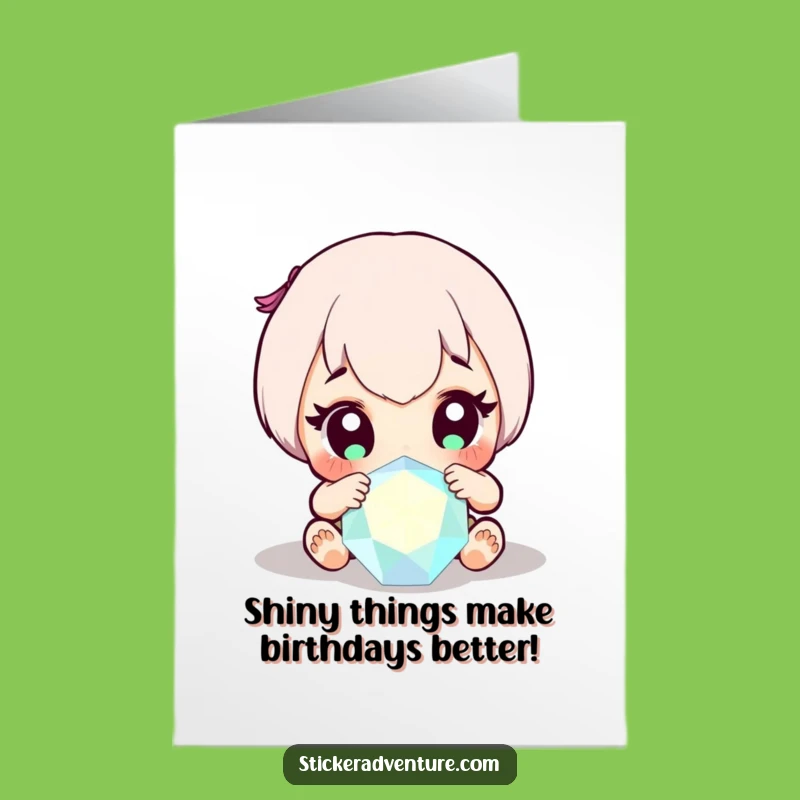 Free Printable Birthday Card: Funny Gem Discovery by Wide-Eyed Character - Downloadable Gift