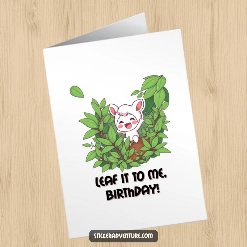 Funny Free Printable Birthday Card showing a character enthusiastically pushing through dense jungle foliage with a wide, happy smile.