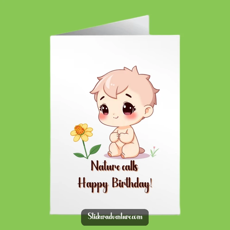 Free Printable Birthday Card: Curious Character and Wildflower Fun - Funny Downloadable Gift
