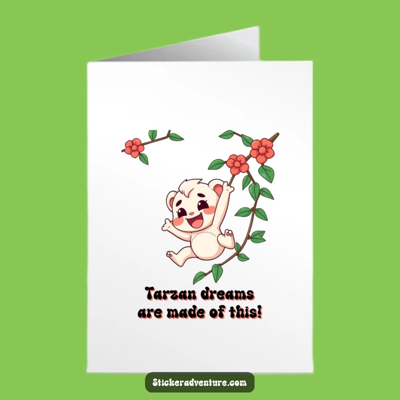 Free Printable Birthday Card: Joyful Vine Swinging Character Funny Downloadable Gift