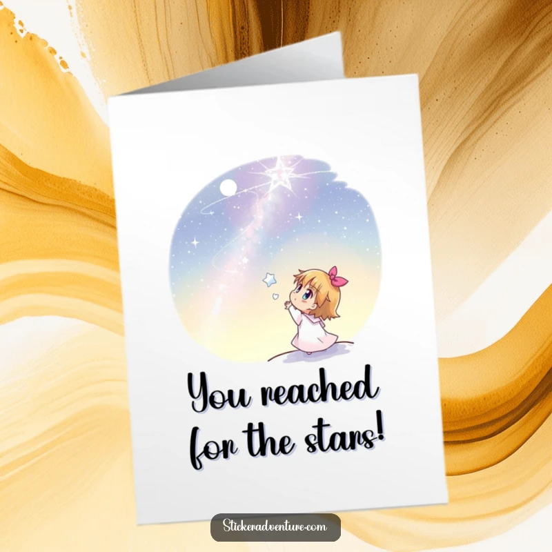 Funny Free Printable Congrats Card: Joyful person admiring a vast, starlit sky, a celebratory DIY gift.