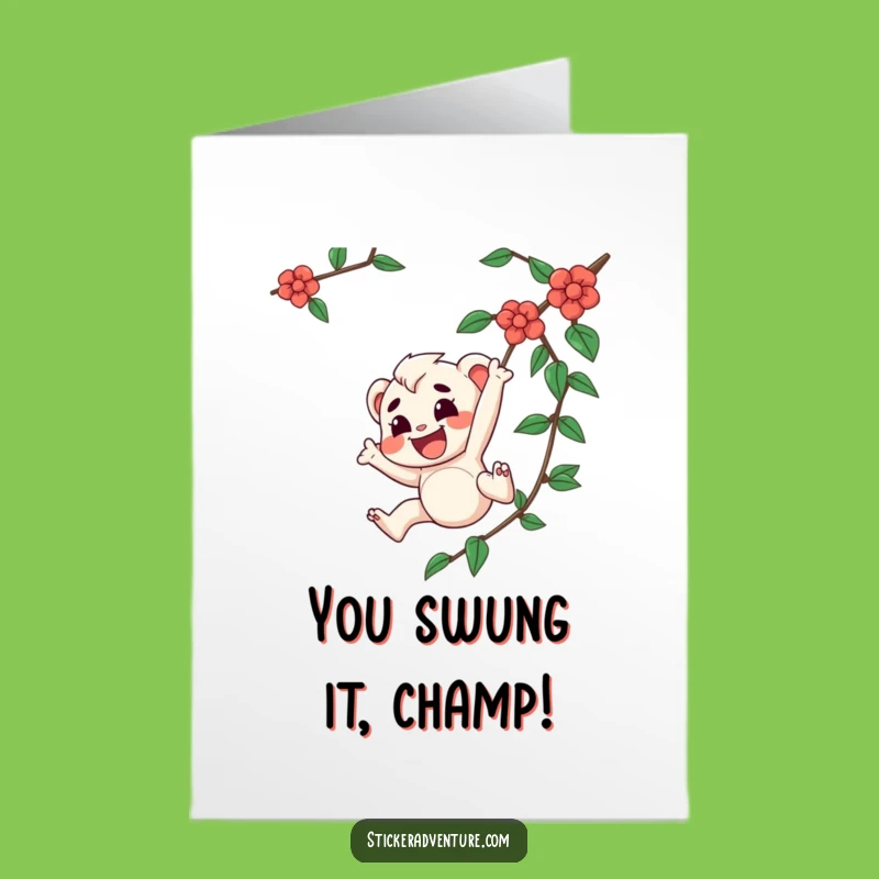 Free Printable Congrats Card: Vine Swinging Character Funny Celebration Downloadable Gift