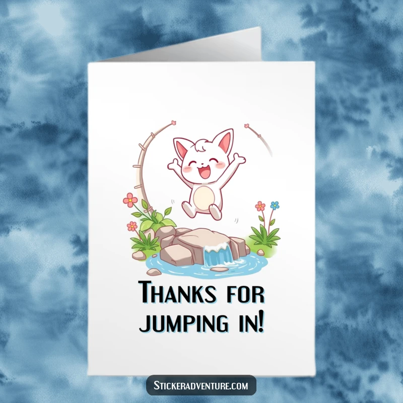 Funny Free Printable Thank You Card showing a smiling character soaring over a stream, great for thanking someone's support.