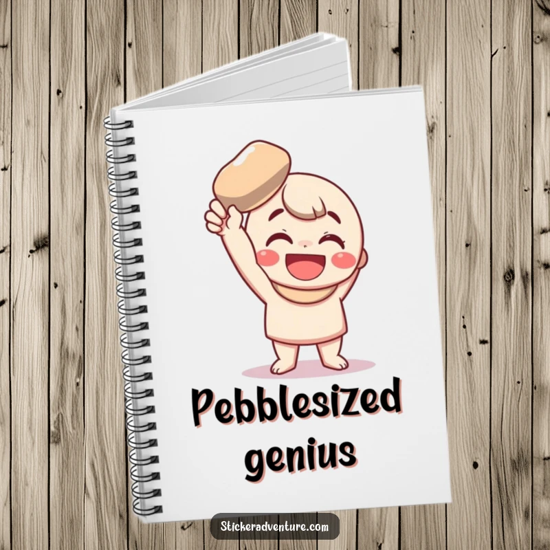 Funny Notebook: A character's happy pebble find adorns this notebook, perfect for funny notes and ideas.